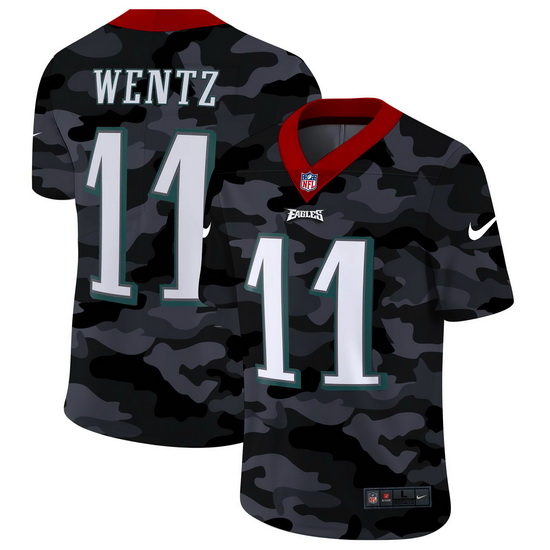 Philadelphia Eagles 11 Carson Wentz Men Nike 2020 Black CAMO Vapor Untouchable Limited Stitched NFL 