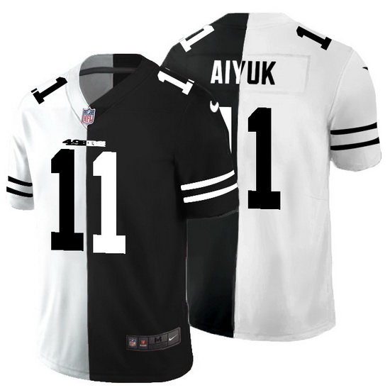 San Francisco 49ers 11 Brandon Aiyuk Men Black V White Peace Split Nike Vapor Untouchable Limited NF