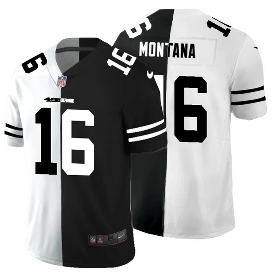 San Francisco 49ers 16 Joe Montana Men Black V White Peace Split Nike Vapor Untouchable Limited NFL 