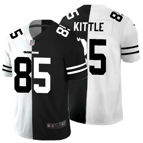 San Francisco 49ers 85 George Kittle Men Black V White Peace Split Nike Vapor Untouchable Limited NF