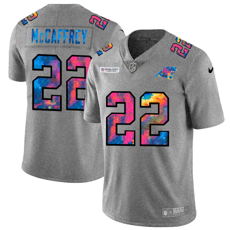 Carolina Panthers 22 Christian McCaffrey Men Nike Multi Color 2020 NFL Crucial Catch NFL Jersey Grey