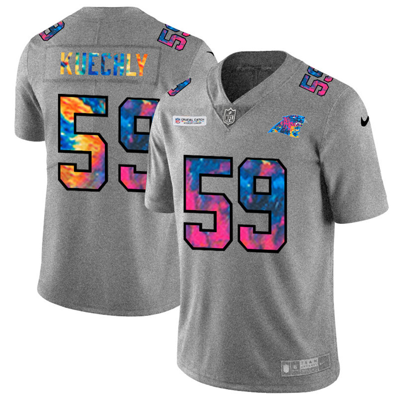 Carolina Panthers 59 Luke Kuechly Men Nike Multi Color 2020 NFL Crucial Catch NFL Jersey Greyheather