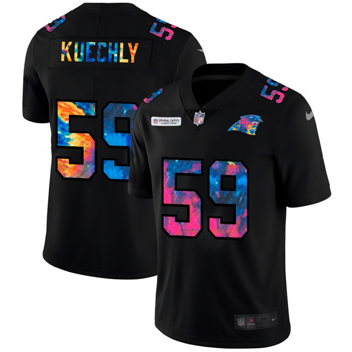 Carolina Panthers 59 Luke Kuechly Men Nike Multi Color Black 2020 NFL Crucial Catch Vapor Untouchabl