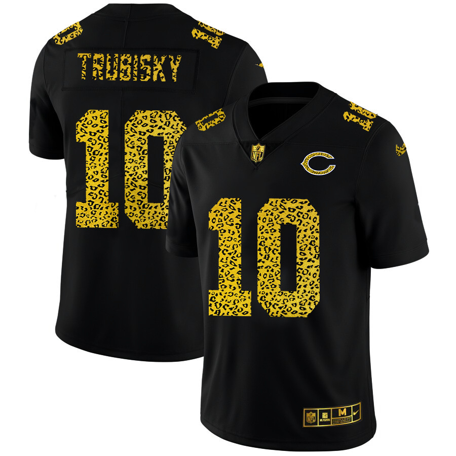 Chicago Bears 10 Mitchell Trubisky Men Nike Leopard Print Fashion Vapor Limited NFL Jersey Black