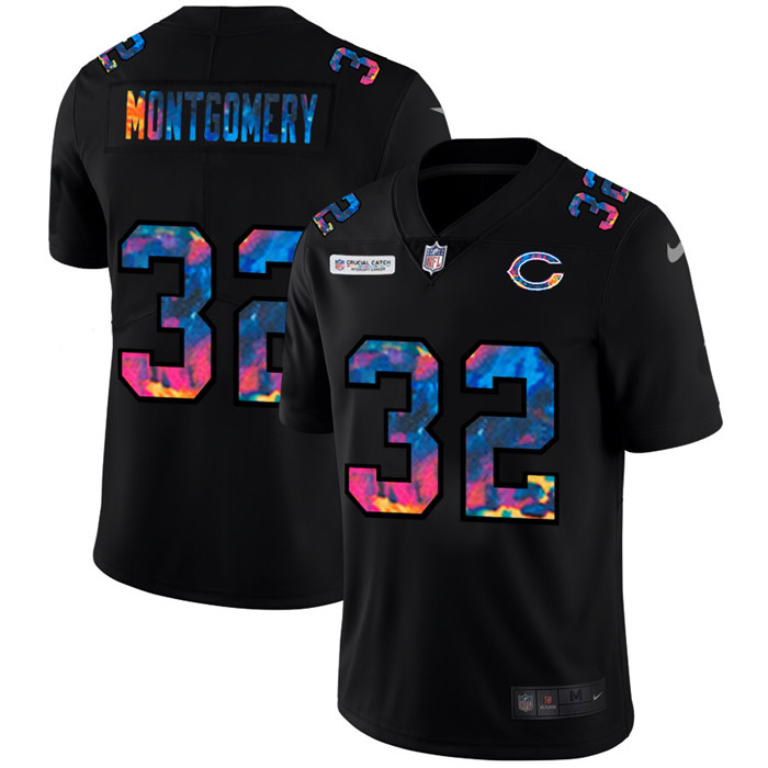 Chicago Bears 32 David Montgomery Men Nike Multi Color Black 2020 NFL Crucial Catch Vapor Untouchabl