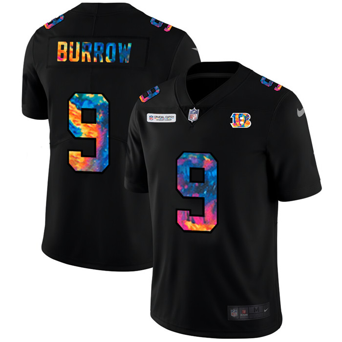 Cincinnati Bengals 9 Joe Burrow Men Nike Multi Color Black 2020 NFL Crucial Catch Vapor Untouchable 