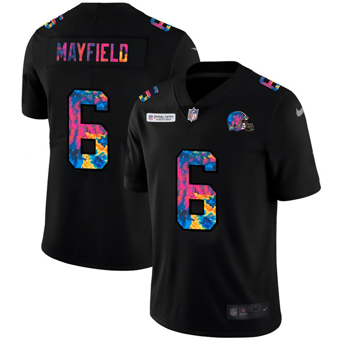 Cleveland Browns 6 Baker Mayfield Men Nike Multi Color Black 2020 NFL Crucial Catch Vapor Untouchabl