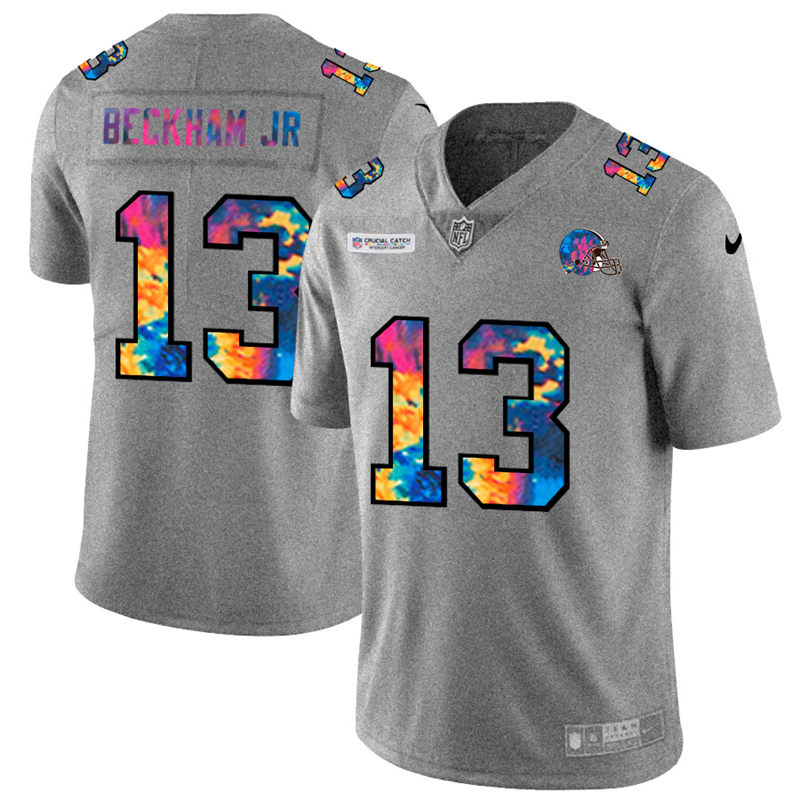 Cleveland Browns 13 Odell Beckham Jr  Men Nike Multi Color 2020 NFL Crucial Catch NFL Jersey Greyhea