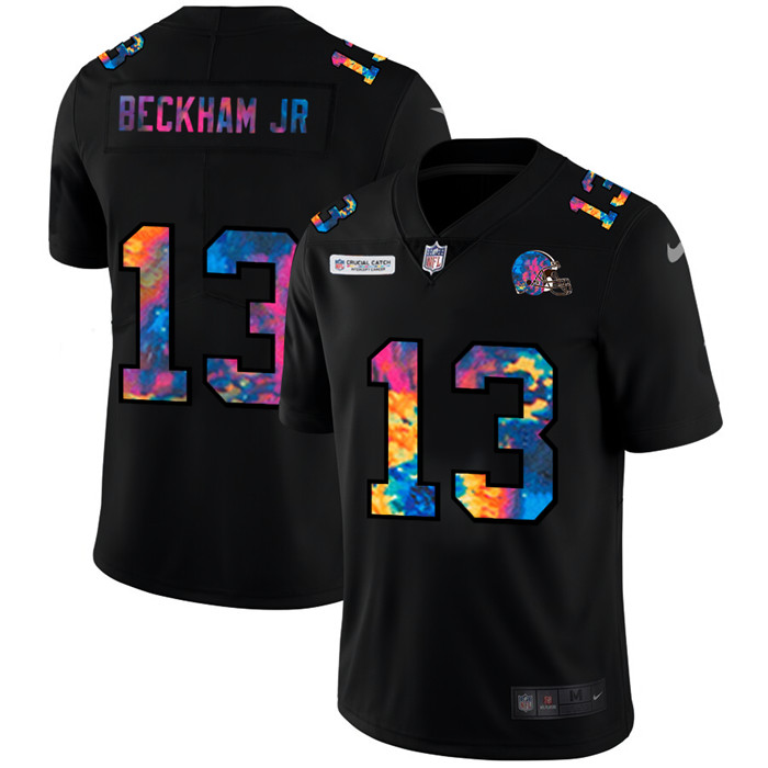 Cleveland Browns 13 Odell Beckham Jr  Men Nike Multi Color Black 2020 NFL Crucial Catch Vapor Untouc