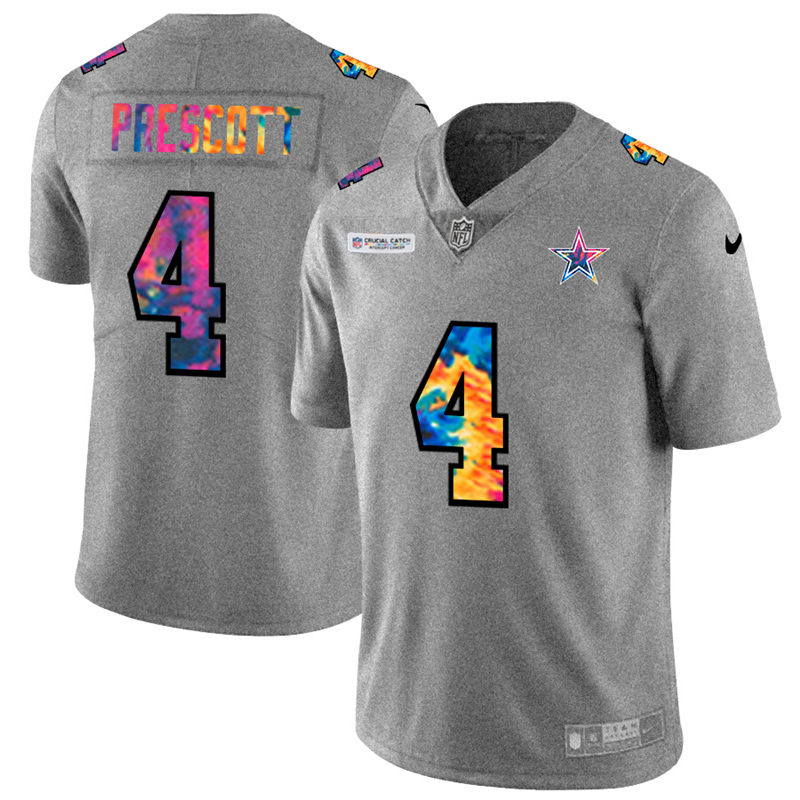 Dallas Cowboys 4 Dak Prescott Men Nike Multi Color 2020 NFL Crucial Catch NFL Jersey Greyheather