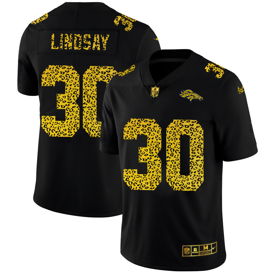 Denver Broncos 30 Phillip Lindsay Men Nike Leopard Print Fashion Vapor Limited NFL Jersey Black