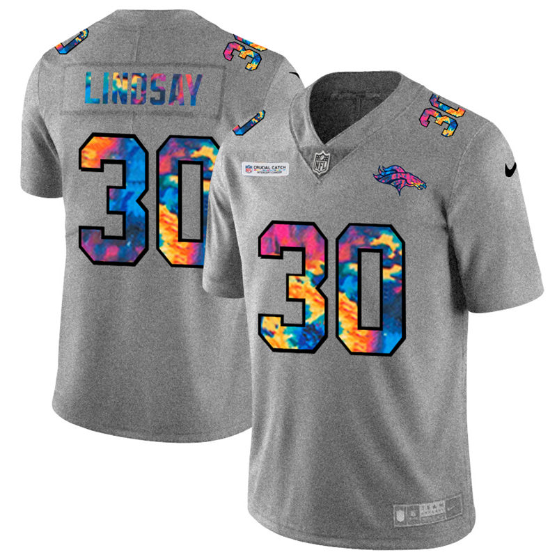 Denver Broncos 30 Phillip Lindsay Men Nike Multi Color 2020 NFL Crucial Catch NFL Jersey Greyheather