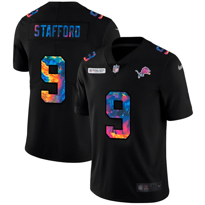 Detroit Lions 9 Matthew Stafford Men Nike Multi Color Black 2020 NFL Crucial Catch Vapor Untouchable