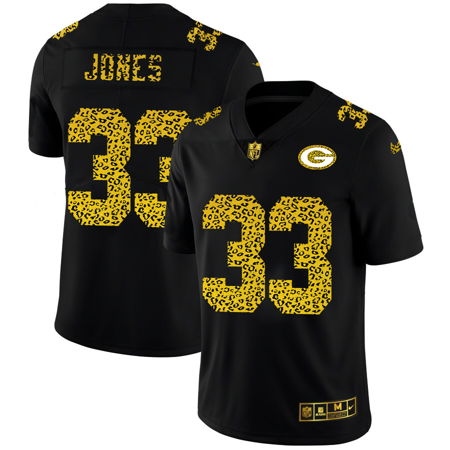 Green Bay Green Bay Green Bay Green Bay Packers 33 Aaron Jones Men Nike Leopard Print Fashion Vapor 