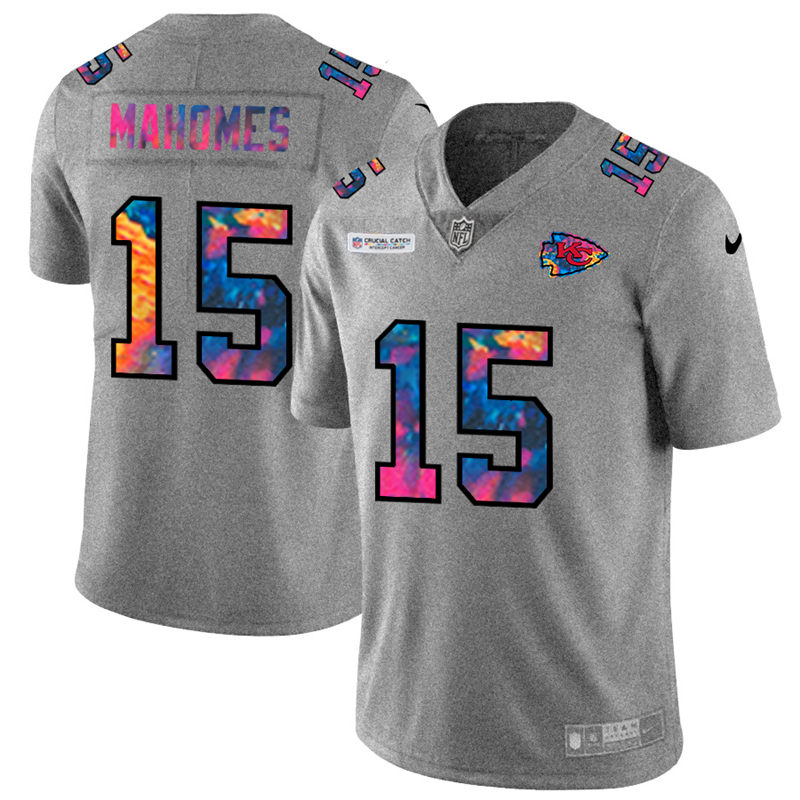 Kansas City Chiefs 15 Patrick Mahomes Men Nike Multi Color 2020 NFL Crucial Catch NFL Jersey Greyhea