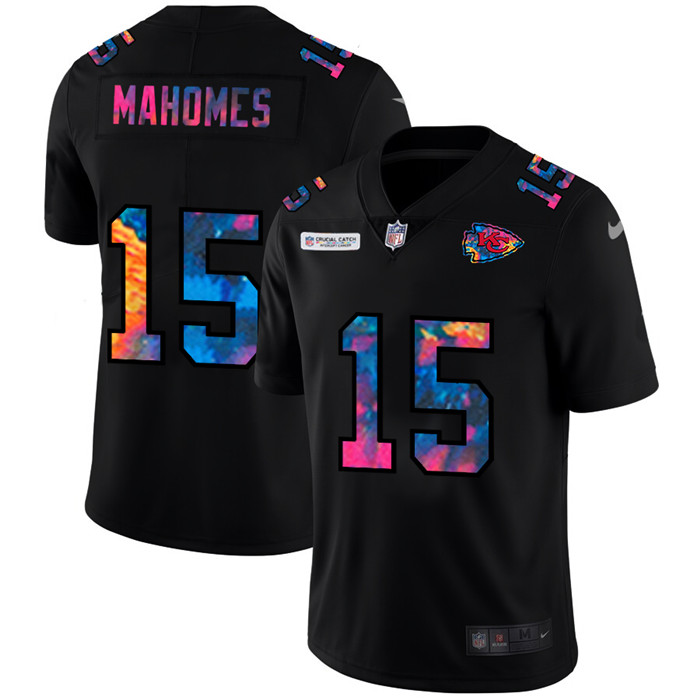 Kansas City Chiefs 15 Patrick Mahomes Men Nike Multi Color Black 2020 NFL Crucial Catch Vapor Untouc