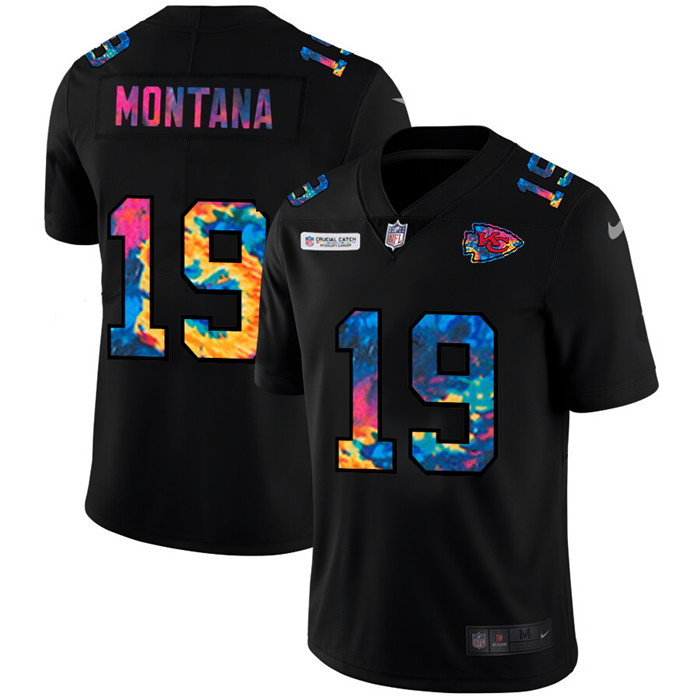 Kansas City Chiefs 19 Joe Montana Men Nike Multi Color Black 2020 NFL Crucial Catch Vapor Untouchabl