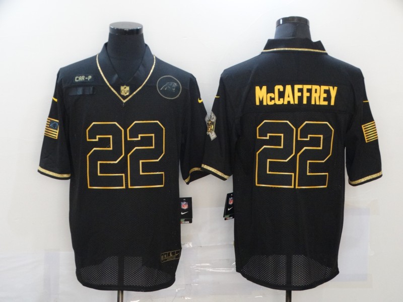 Nike Carolina Panthers 22 Christian McCaffrey Black Gold 2020 Salute To Service Limited Jersey