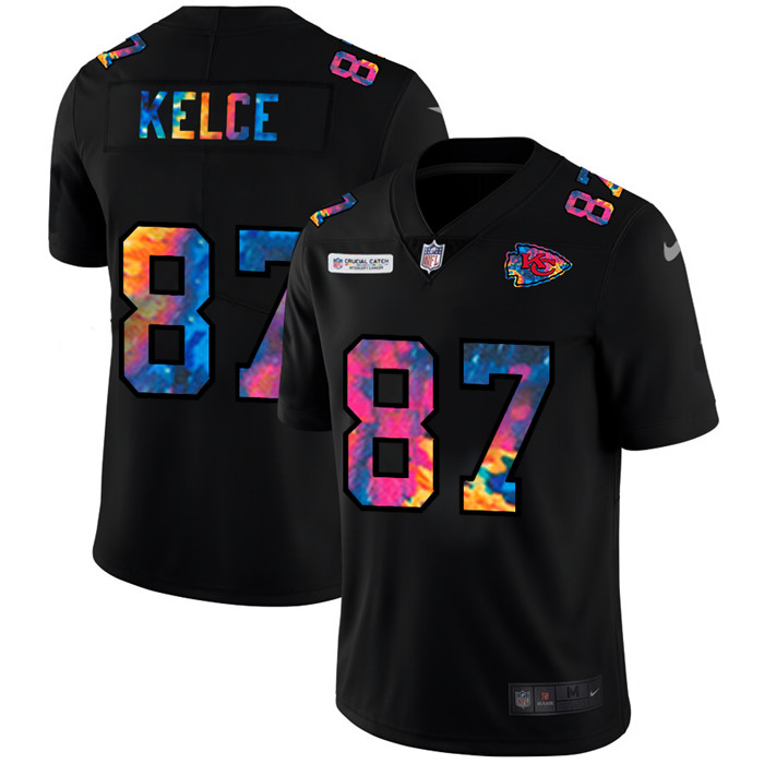 Kansas City Chiefs 87 Travis Kelce Men Nike Multi Color Black 2020 NFL Crucial Catch Vapor Untouchab