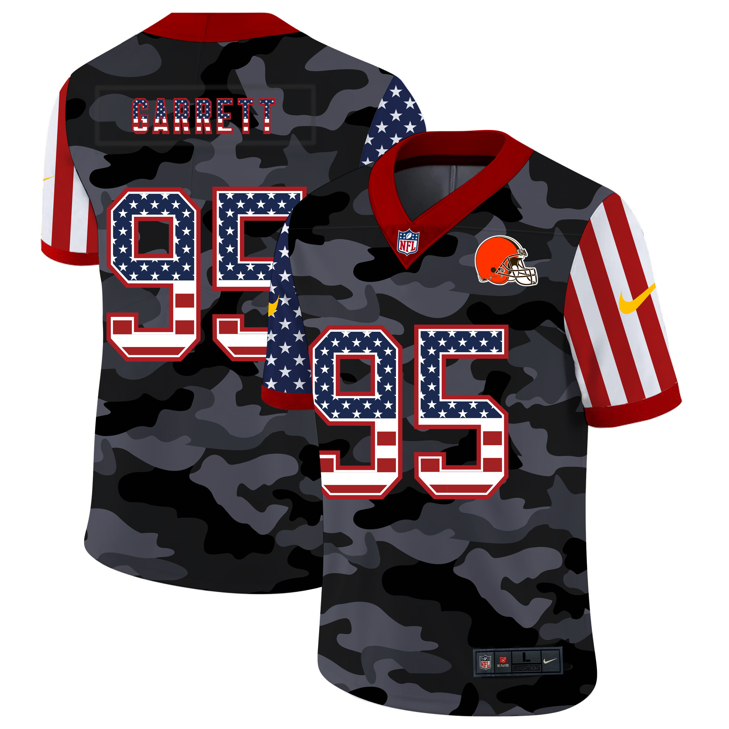 Nike Cleveland Browns 95 Myles Garrett Camo 2020 USA Flag Salute To Service Limited Jersey