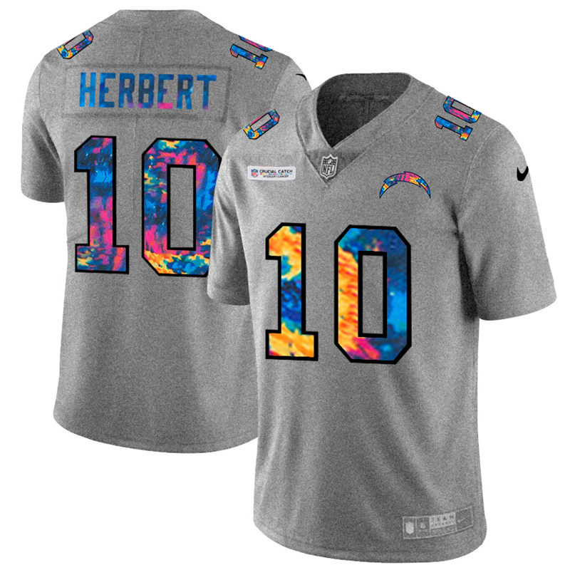 Los Angeles Chargers 10 Justin Herbert Men Nike Multi Color 2020 NFL Crucial Catch NFL Jersey Greyhe