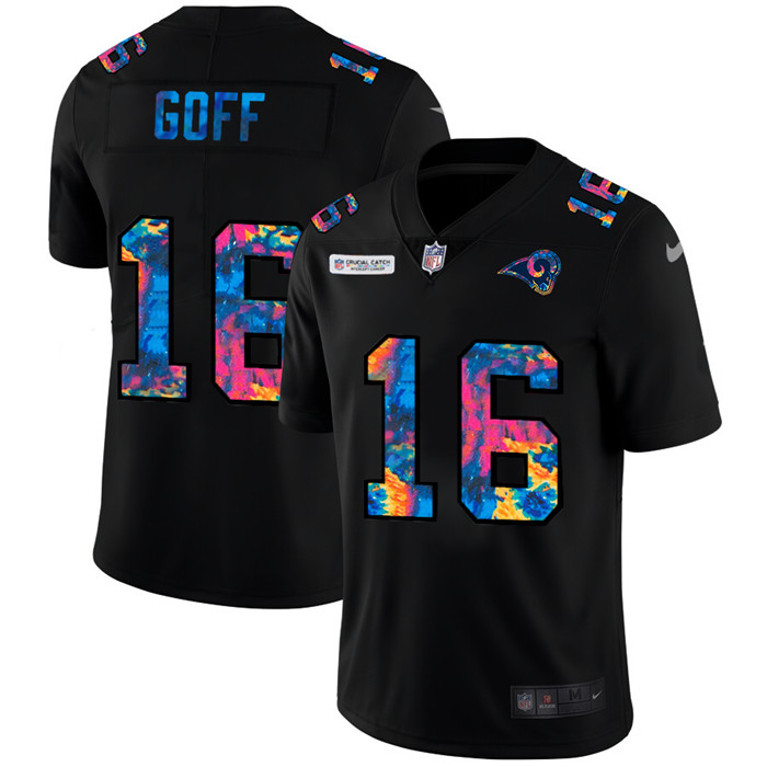 Los Angeles Rams 16 Jared Goff Men Nike Multi Color Black 2020 NFL Crucial Catch Vapor Untouchable L