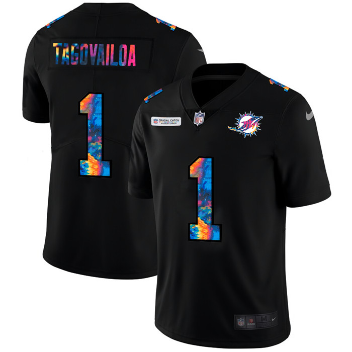 Miami Dolphins 1 Tua Tagovailoa Men Nike Multi Color Black 2020 NFL Crucial Catch Vapor Untouchable 