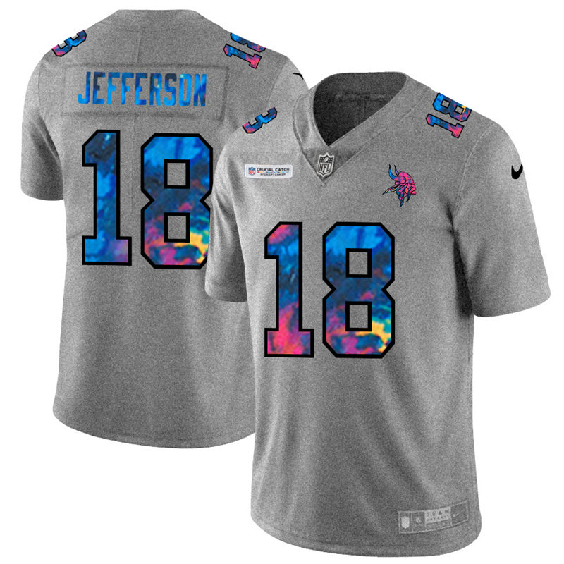 Minnesota Vikings 18 Justin Jefferson Men Nike Multi Color 2020 NFL Crucial Catch NFL Jersey Greyhea