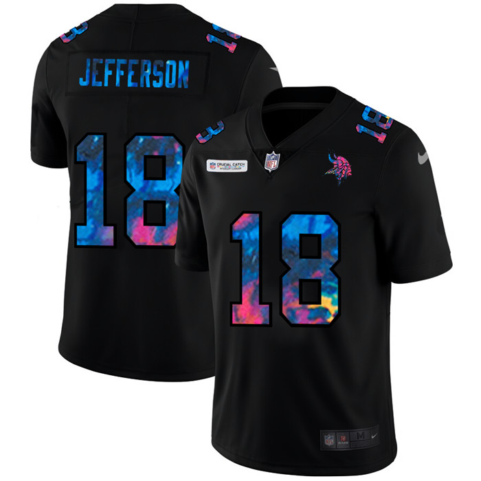 Minnesota Vikings 18 Justin Jefferson Men Nike Multi Color Black 2020 NFL Crucial Catch Vapor Untouc