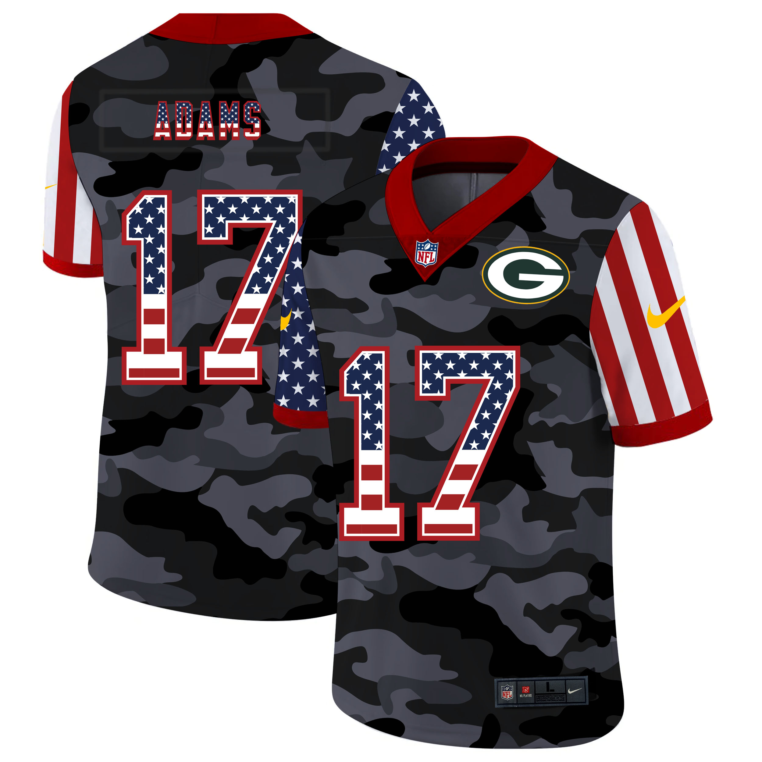 Nike Green Bay Green Bay Packers 17 Davante Adams Camo 2020 USA Flag Salute To Service Limited Jerse