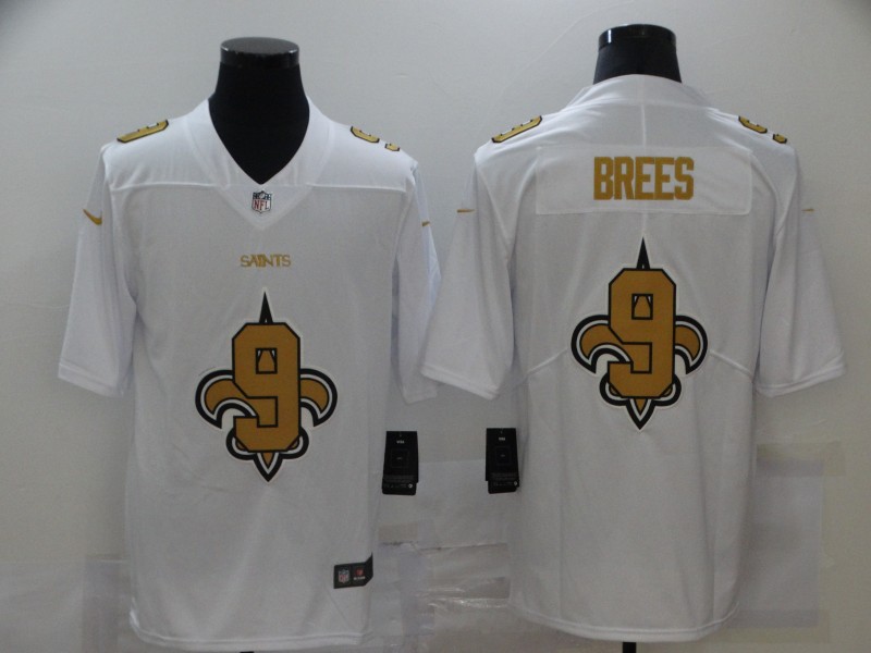 Nike New Orleans Saints 9 Drew Brees White Shadow Logo Limited Jersey