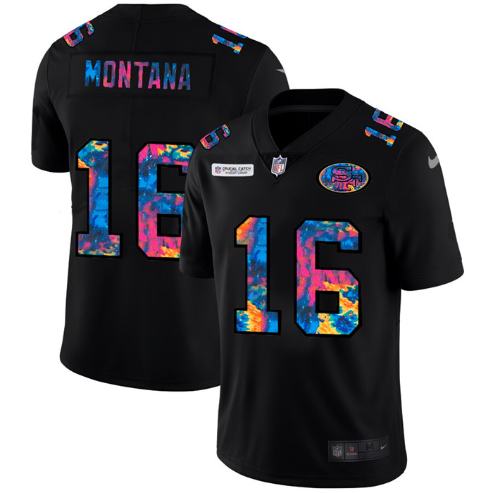 San Francisco 49ers 16 Joe Montana Men Nike Multi Color Black 2020 NFL Crucial Catch Vapor Untouchab