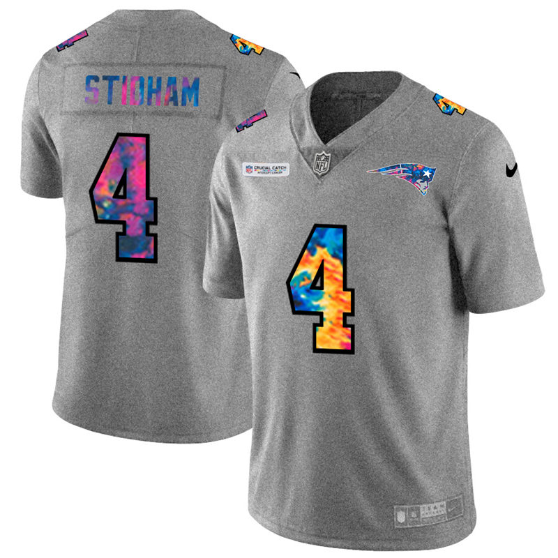 New England Patriots 4 Jarrett Stidham Men Nike Multi Color 2020 NFL Crucial Catch NFL Jersey Greyhe