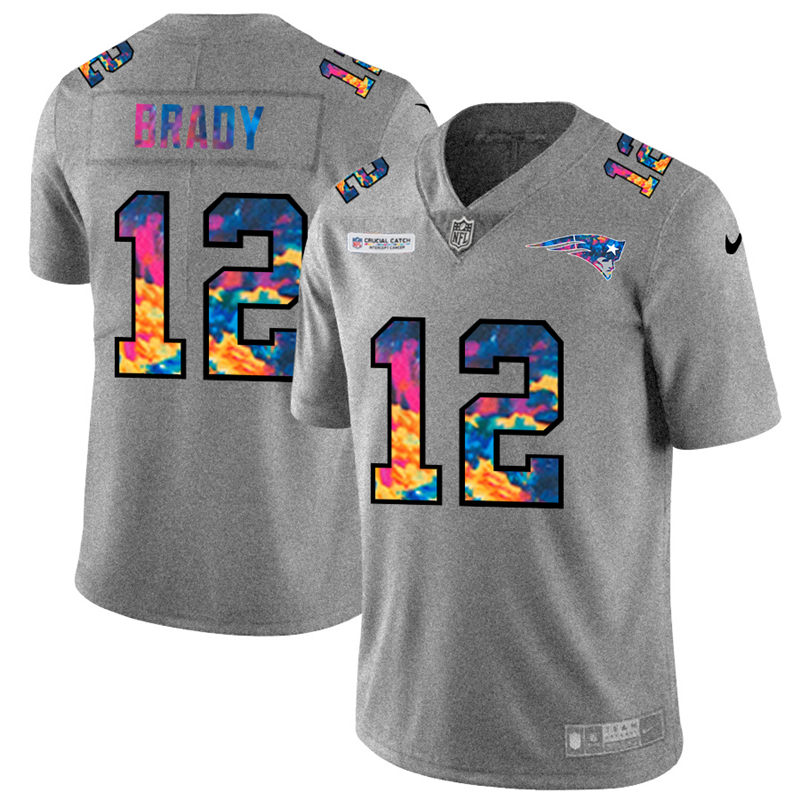 New England Patriots 12 Tom Brady Men Nike Multi Color 2020 NFL Crucial Catch NFL Jersey Greyheather