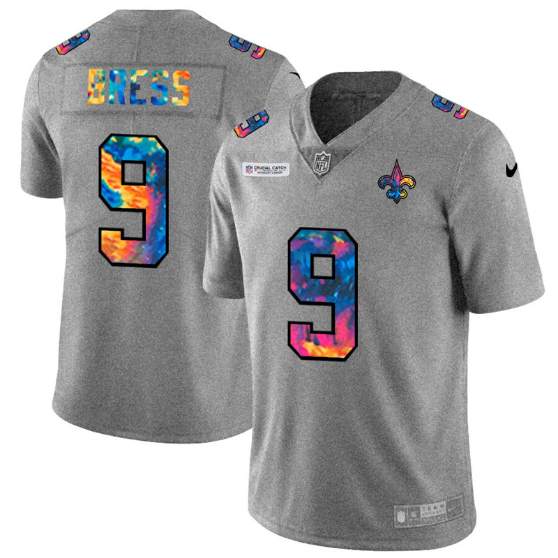 New Orleans Saints 9 Drew Brees Men Nike Multi Color 2020 NFL Crucial Catch NFL Jersey Greyheather