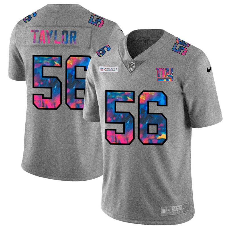 New York Giants 56 Lawrence Taylor Men Nike Multi Color 2020 NFL Crucial Catch NFL Jersey Greyheathe