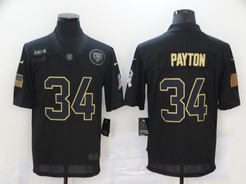 Nike Chicago Bears 34 Walter Payton Black 2020 Salute To Service Limited Jersey