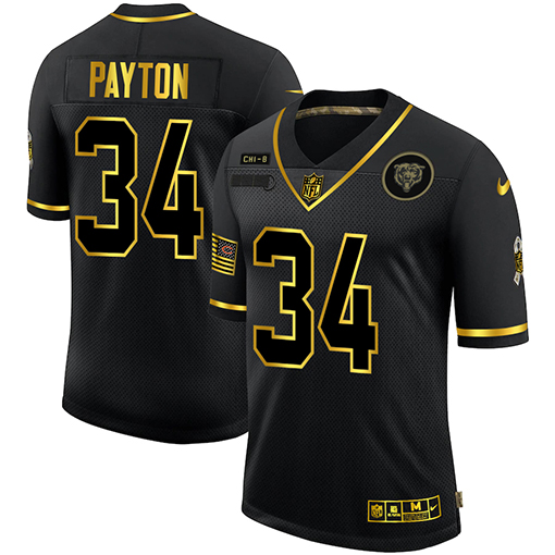 Nike Chicago Bears 34 Walter Payton Black Gold 2020 Salute To Service Limited Jersey