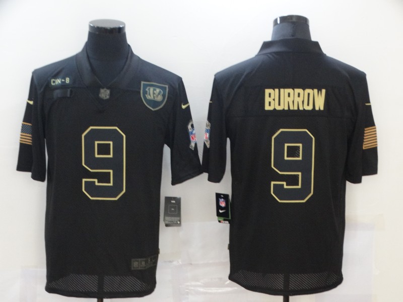 Nike Cincinnati Bengals 9 Joe Burrow Black 2020 Salute To Service Limited Jersey