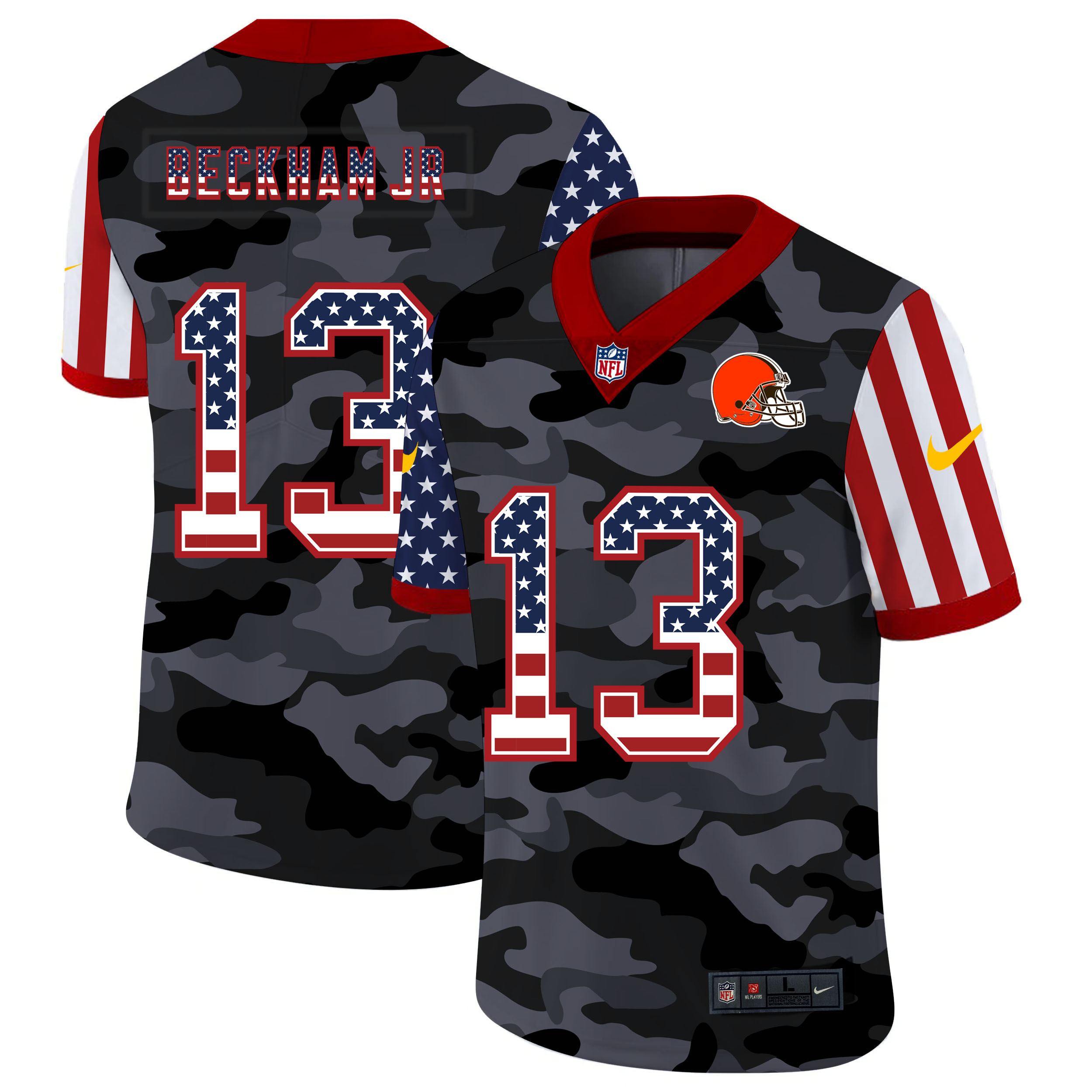 Nike Cleveland Browns 13 Odell Beckham Jr  Camo 2020 USA Flag Salute To Service Limited Jersey