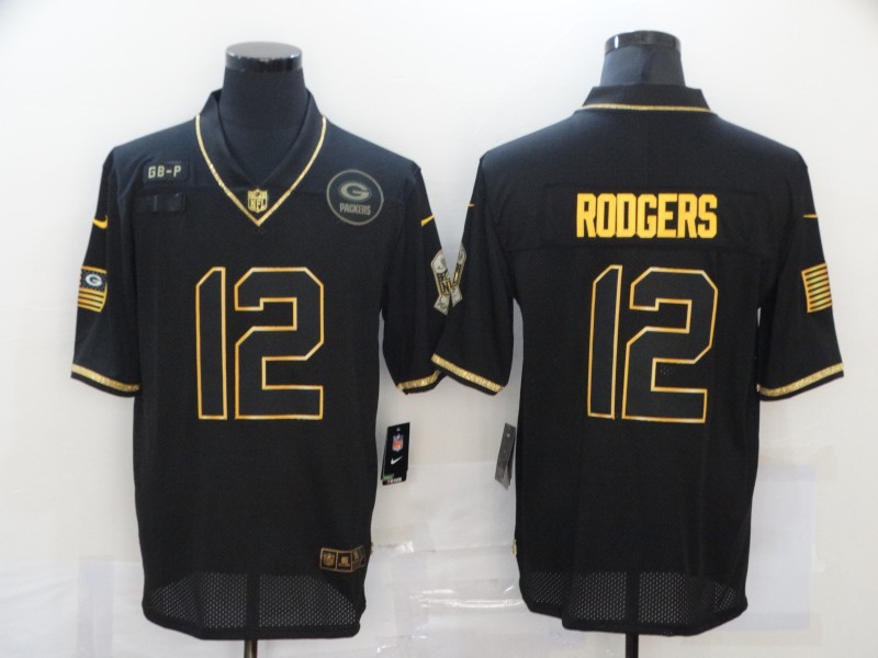 Nike Green Bay Green Bay Packers 12 Aaron Rodgers Black Gold 2020 Salute To Service Limited Jersey