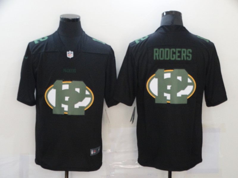 Nike Green Bay Green Bay Packers 12 Aaron Rodgers Black Shadow Logo Limited Jersey