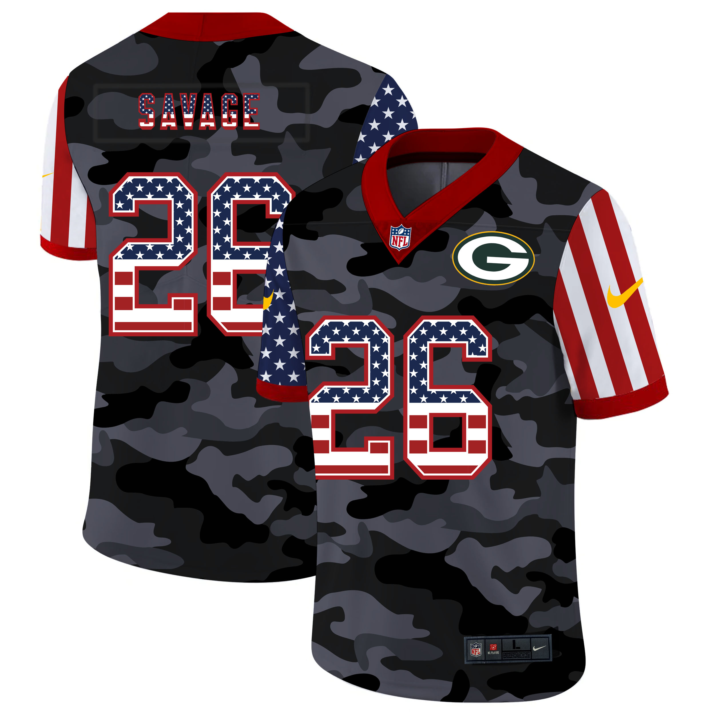 Nike Green Bay Green Bay Packers 26 Darnell Savage Jr  Camo 2020 USA Flag Salute To Service Limited 