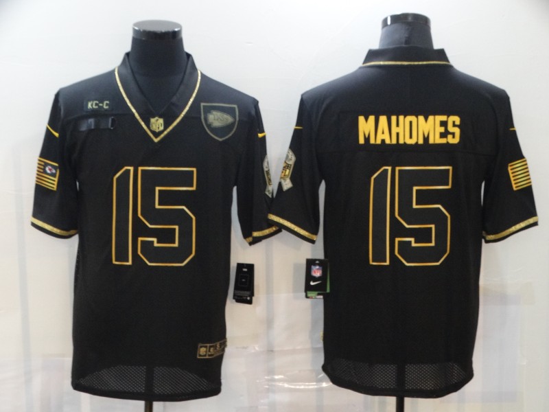 Nike Kansas City Chiefs 15 Patrick Mahomes Black Gold 2020 Salute To Service Limited Jersey