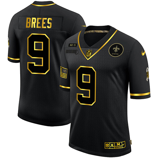 Nike New Orleans Saints 9 Drew Brees Black Gold 2020 Salute To Service Limited Jersey