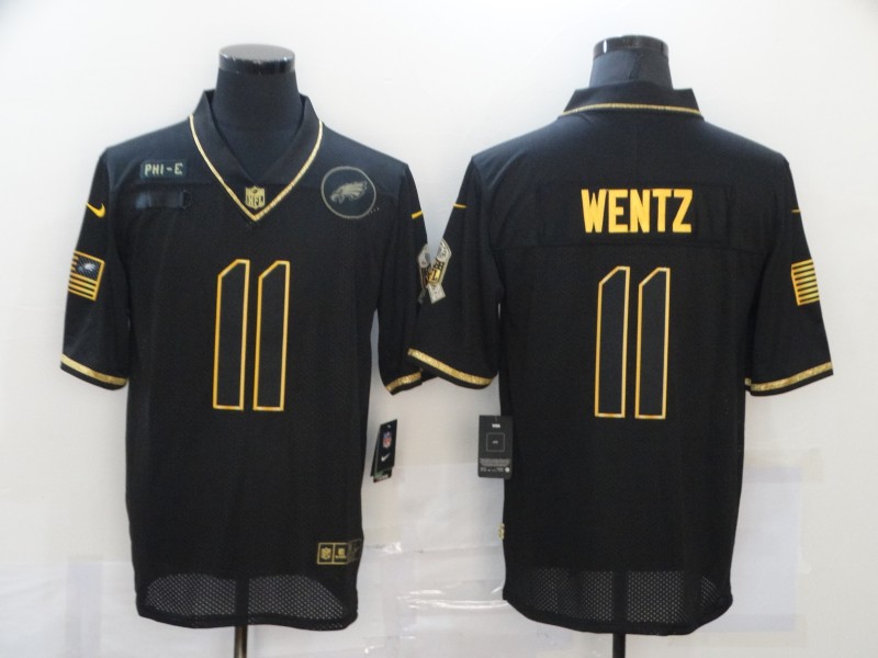 Nike Philadelphia Eagles 11 Carson Wentz Black Gold 2020 Salute To Service Limited Jersey