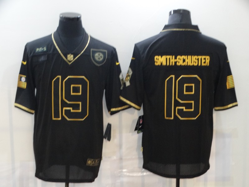 Nike Pittsburgh Steelers 19 JuJu Smith Schuster Black Gold 2020 Salute To Service Limited Jersey