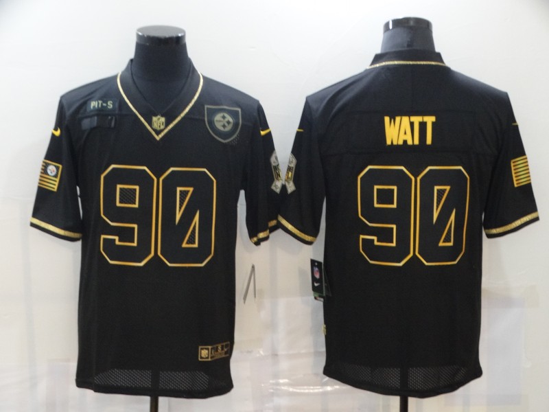 Nike Pittsburgh Steelers 90 T J  Watt Black Gold 2020 Salute To Service Limited Jersey