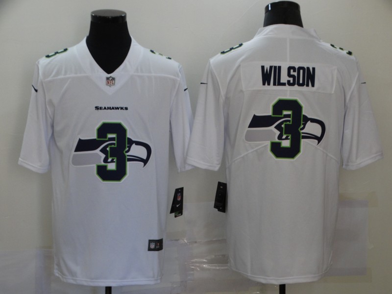 Nike Seattle Seahawks 3 Russell Wilson White Shadow Logo Limited Jersey