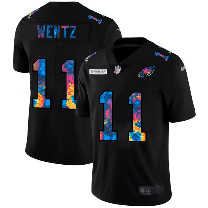 Philadelphia Eagles 11 Carson Wentz Men Nike Multi Color Black 2020 NFL Crucial Catch Vapor Untoucha